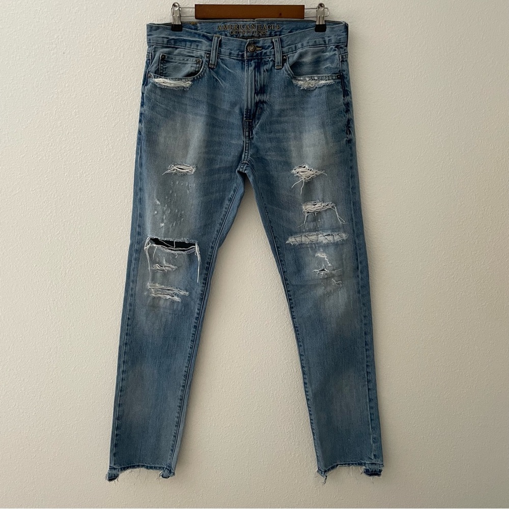 AMERICAN EAGLE SLIM LIGHT DESTROY WASH JEANS 32X34 100% COTTON